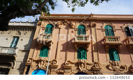 Beautiful view of old facade of building at Messina old city, Sicily Beautiful view of old facade of building at Messina old city, Sicily 132649010