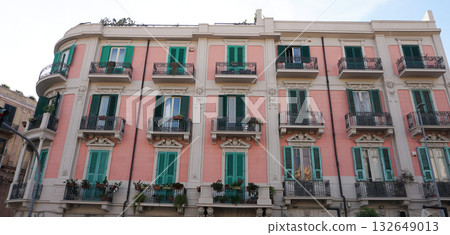 Beautiful view of old facade of building at Messina old city, Sicily 132649013