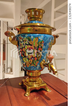 Vintage soviet Samovar - water heater -. USSR made beautiful retro antique electric metal tea pot from 1950s. Russian traditional teapot. Vintage soviet Samovar - water heater -. USSR made beautiful retro antique electric metal tea pot from 1950s. Russian traditional teapot. 132649074
