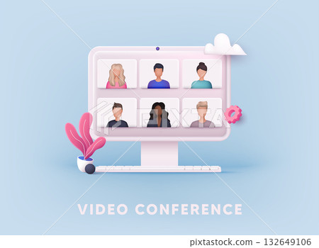 3D Web Vector Illustrations.  Teleconference web video conference.  132649106