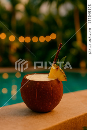 Tropical resort pina colada cocktail 132649108