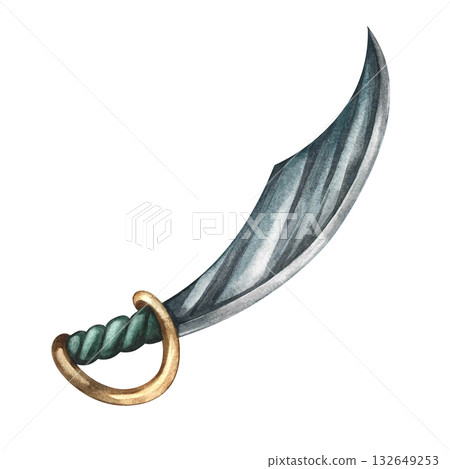 The pirate sword. Hand-drawn watercolor illustrations. Color image. Isolate. For decorating children s games and holidays. For stickers, invitation cards, posters and banners, packaging and more. 132649253