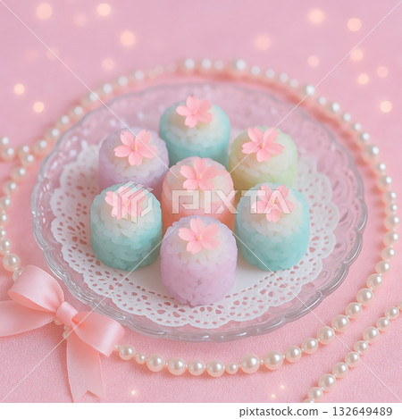 春日粉彩飯糰和櫻花裝飾 132649489