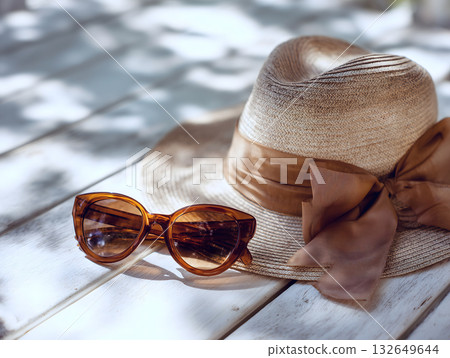 A small storage space for straw hats and sunglasses to feel the summer sunshine 132649644