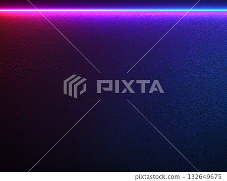 A cyberpunk-style background with neon fuchsia and blue along the top of the screen shining into a dark textured wall 132649675