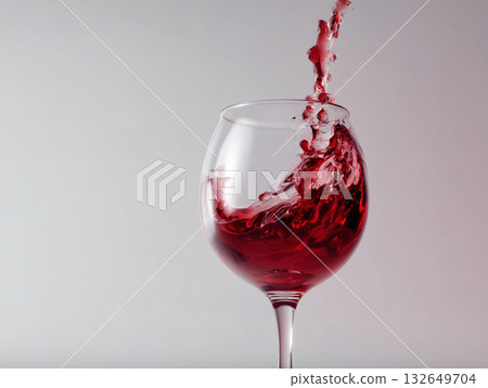 A beautiful scene of red wine being poured into a clear glass 132649704