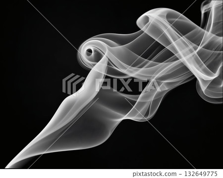A fantastical textured background material of white smoke swirling and flowing against a pitch black background 132649775