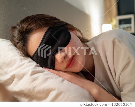 Relaxation time for Japanese women sleeping peacefully with sleep eye mask 132650104