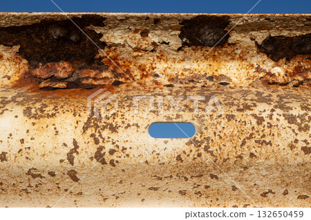 Rusted railing and a blue sky, Greece 132650459
