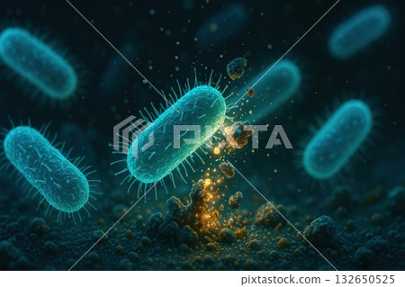 High-Resolution Representation of Microscopic Bacteria in Action, Featuring Vibrant Colors High-Resolution Representation of Microscopic Bacteria in Action, Featuring Vibrant Colors 132650525