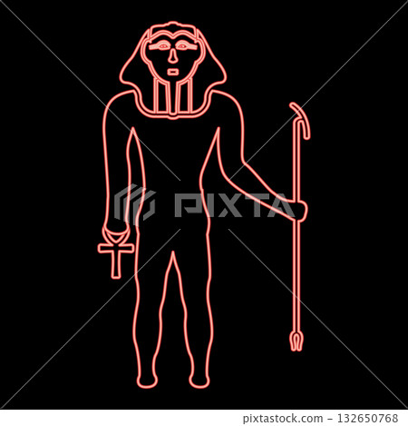 Neon pharaoh Egypt Tutankhamen King Tut red color vector illustration image flat style 132650768