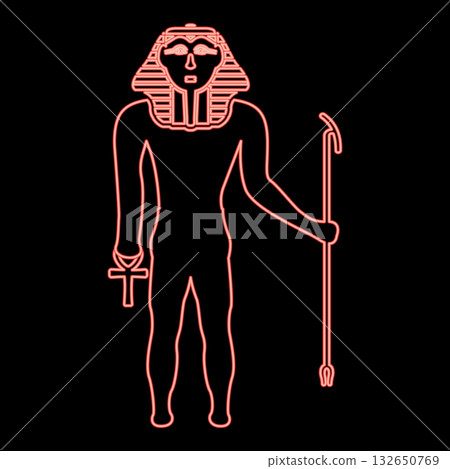 Neon egypt pharaoh Tutankhamen King Tut red color vector illustration image flat style 132650769
