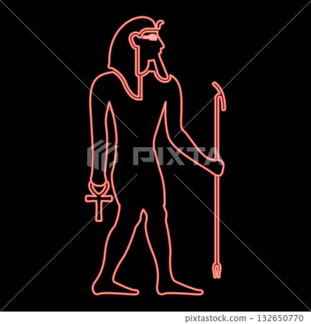Neon pharaoh Egypt Tutankhamen King Tut red color vector illustration image flat style 132650770