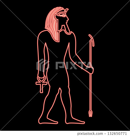 Neon egypt pharaoh Tutankhamen King Tut red color vector illustration image flat style 132650771