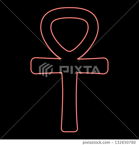 Neon ankh Coptic cross ancient Egyptian religious symbol red color vector illustration image flat style 132650780
