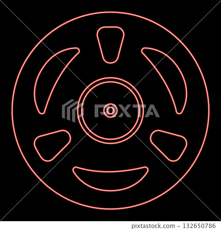 Neon babina for film music concept cinema sign round reel red color vector illustration image flat style 132650786