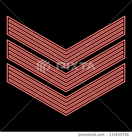 Neon army chevron military rank insignia badge symbol sign petty officer red color vector illustration image flat style 132650788