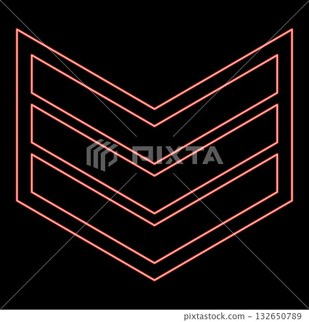 Neon army chevron military rank insignia badge symbol sign petty officer red color vector illustration image flat style 132650789