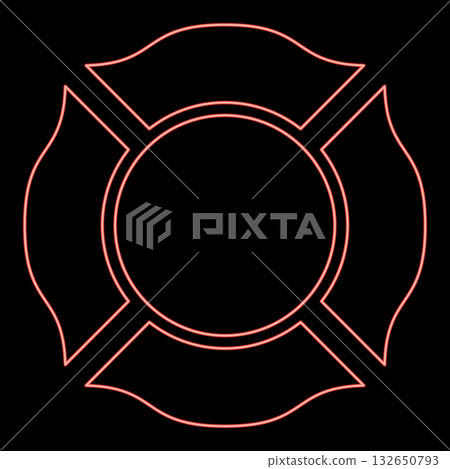 Neon firefighter cross Malta emblem fire fighter dept red color vector illustration image flat style 132650793