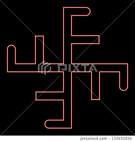 Neon sun crest symbol sign slavic pagan red color vector illustration image flat style 132650856