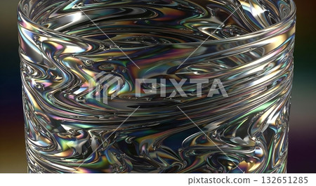 Reflective metallic rings layered in smooth waves. 132651285