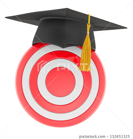 Target with graduation cap. Education goal, concept. 3D rendering Target with graduation cap. Education goal, concept. 3D rendering 132651325
