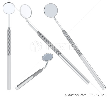 Dental mirrors, professional dentist tool for oral examination, multiple views. 3D rendering Dental mirrors, professional dentist tool for oral examination, multiple views. 3D rendering 132651342