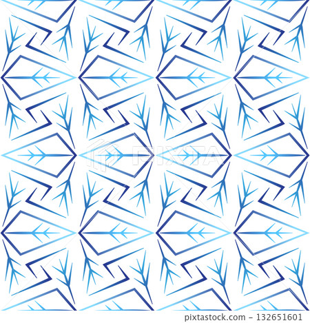 Winter blue white geometry seamless pattern with snowflakes. Magical melting gradient. Unusual Christmas decor 132651601