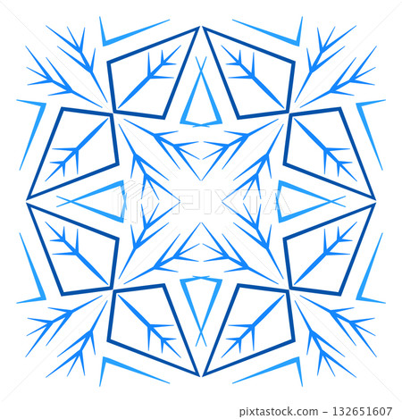 Geometric mandala pattern. Ornate blue snowflake on white background. Blue ornamental ethnic design. Stylized runes ornament Geometric mandala pattern. Ornate blue snowflake on white background. Blue ornamental ethnic design. Stylized runes ornament 132651607