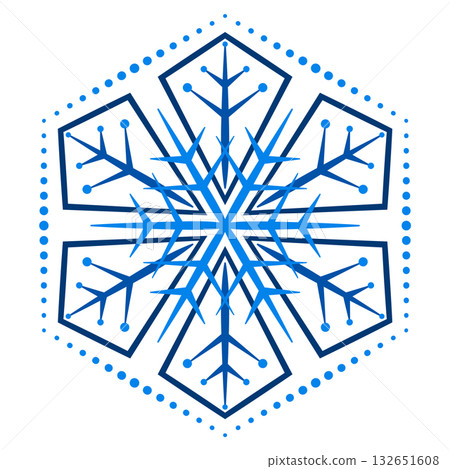 Ornate blue snowflake on white background. Ornamental winter fantasy design element. Elegant geometric mandala star 132651608
