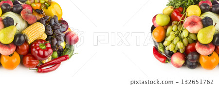 Vibrant Fruits and Vegetables Border with Copy Space 132651762