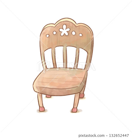 Watercolor illustration of a wooden chair with a floral pattern (transparent, copy space available) 132652447