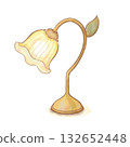 水彩插畫，描繪了一盞帶有花形燈罩的古董燈（透明背景，留有空白區域） 132652448