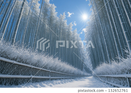 Arashiyama Bamboo Forest Path Snow Scene Arashiyama Bamboo Forest Path Snow Scene 132652761