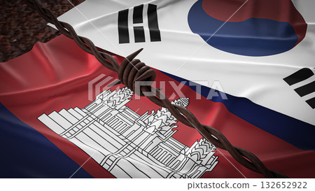 The Korea and Cambodia flag for Background concept 3d rendering. The Korea and Cambodia flag for Background concept 3d rendering. 132652922