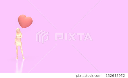 The Woman and Pink Heart for Love or Health concept 3d Rendering. 132652952
