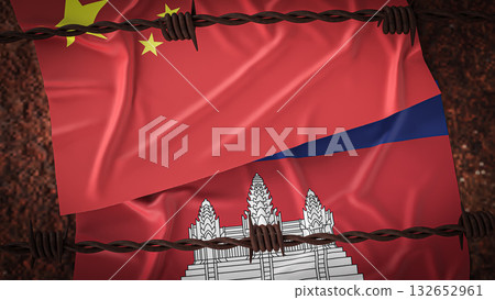 The China and Cambodia flag for Background concept 3d rendering. The China and Cambodia flag for Background concept 3d rendering. 132652961