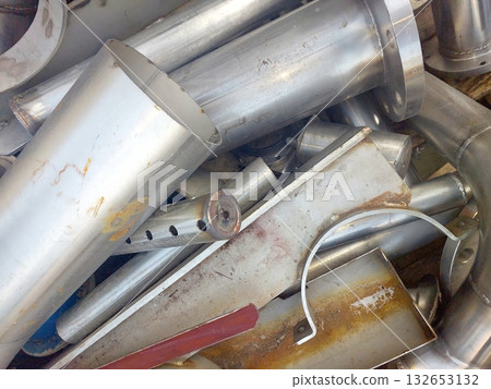 Stainless Steel Scrap Piled During a Recycling Activity at a Yard in Urban Area 132653132