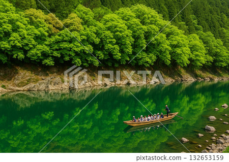 Trolley train Hozukyo Hozugawa river cruise 132653159