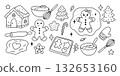 Cute Christmas Gingerbread Cookie Set . Holiday Baking Line Art Illustration 132653160