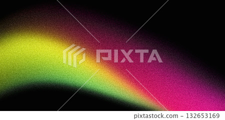 Abstract green yellow pink vibrant grainy color gradient shape, black backdrop, noise texture dark dynamic sports banner header poster design 132653169