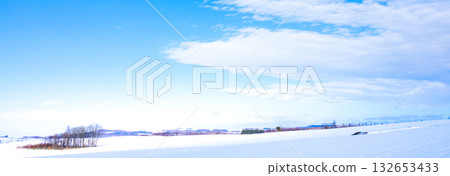 The magnificent scenery of Biei, Hokkaido, under the blue winter sky The magnificent scenery of Biei, Hokkaido, under the blue winter sky 132653433