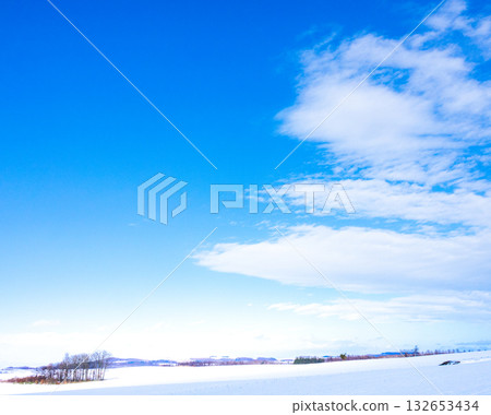 The magnificent scenery of Biei, Hokkaido, under the blue winter sky The magnificent scenery of Biei, Hokkaido, under the blue winter sky 132653434
