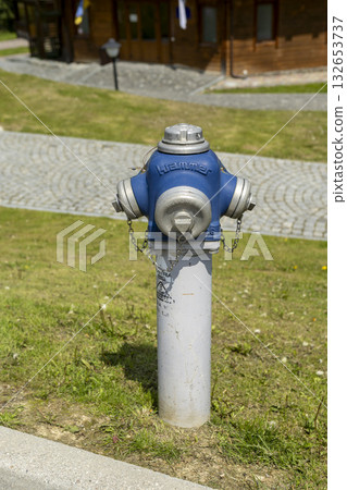 Blue hydrant, Summer sunny day. 132653737