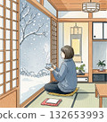 A woman resting while gazing at the snow 132653993