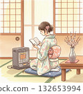 A woman in a kimono relaxing at home 132653994