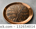 Copper decorative plate – tree branch relief design 132654014