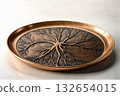 Copper decorative plate – botanical relief design 132654015