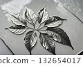 Metal Leaf Relief — Metallic Plant-inspired Decoration 132654017