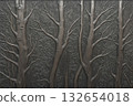 Metal tree relief — decorative texture with forest motifs 132654018